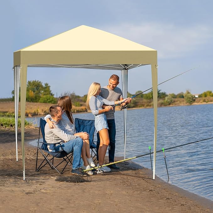 VINGLI 6.5x6.5 Pop Up Canopy Tent with Sidewalls, Outdoor Gazebo Canopy Tent, Patio Event Tents Outdoor Event Shelter for Parties (Khaki)