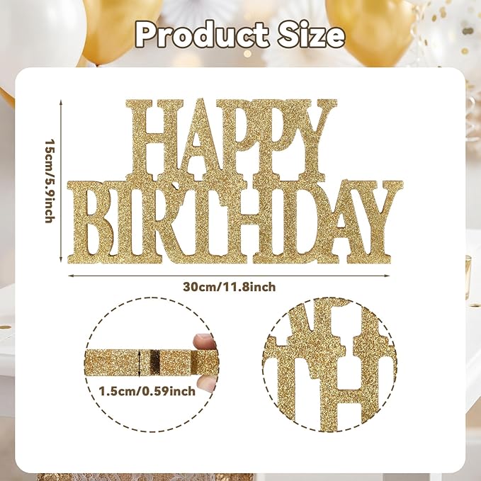 Novabright Happy Birthday Sign Centerpieces for Table Birthday Party Decorations for Women Bday Birthdays Themed Celebration Party Supplies (Champagne Gold,Glitter)