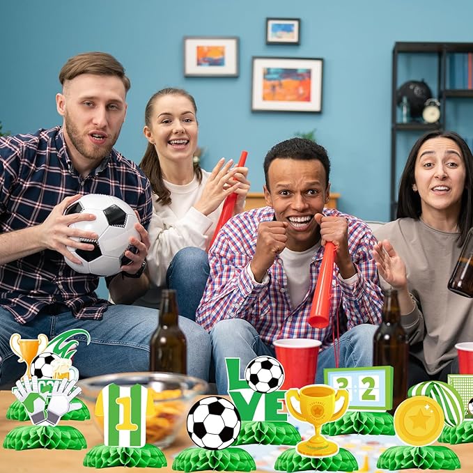 Soccer Party Decorations 12 Pcs Soccer Honeycomb Centerpieces, Soccer Theme Party Supplies Table Decorations for Boys Birthday Party, Soccer Decor for Party Soccer Birthday Decor
