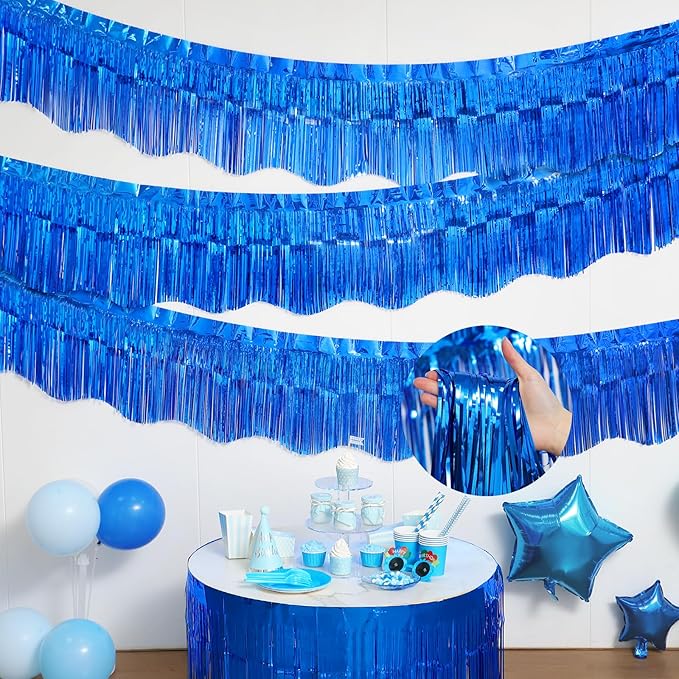 LOLStar 6 Pack Sapphire Blue Tinsel Foil Fringe Garland Birthday Party Decorations, 59Ft Tinsel Streamers Shiny Hanging Tinsel Fringe Banners for Graduation, 4th of July, Parade Float Party Decor