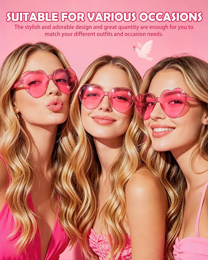 20 Pairs Heart Shaped Sunglasses Bulk, Colorful Rimless Fun Heart Sunglasses for Women Party Favors
