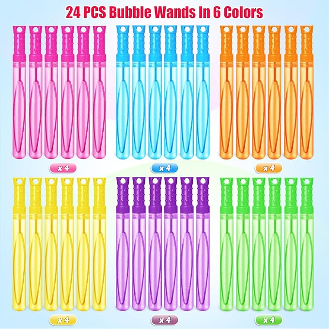 SpringFlower Bubble Wand, Bubble Wands Bulk, Bubble Party Favor Supply for Summer Indoor & Outdoor Activities, Bubble Solution Summer Toy in 6 Colors, Birthday,24 Pack