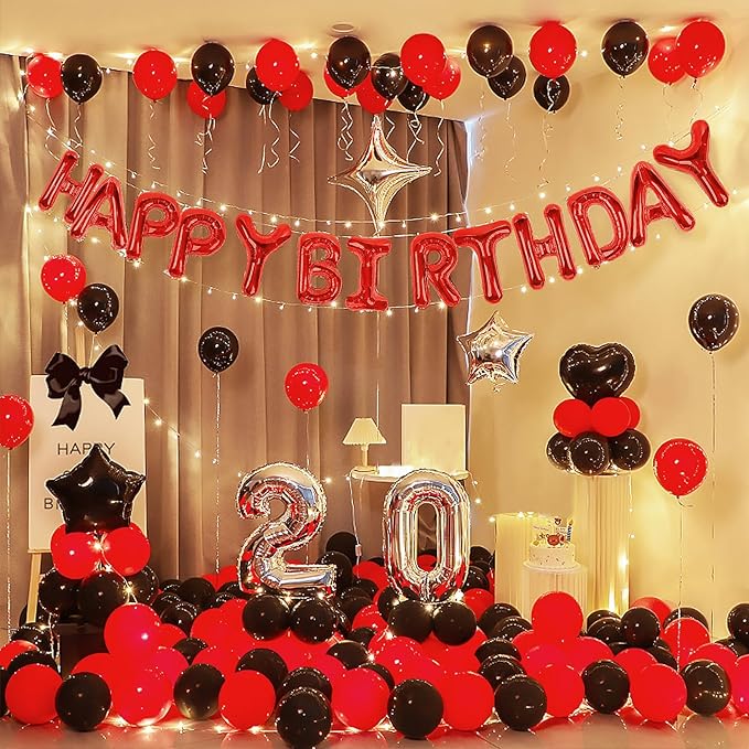 CANREVEL Happy Birthday Banner 13pcs 16 Inch Mylar Foil Letters Sign Balloons with LED Lights Birthday Party Decorations for Kids and Adults - 3D Red