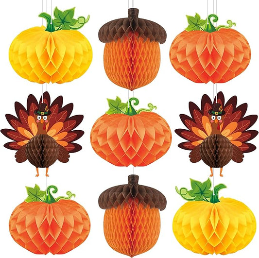 KatchOn, Thanksgiving Hanging Decorations - Pack of 9 | Turkey Centerpieces, Thanksgiving Decorations Indoor | Turkey Decorations, Pumpkin Decorations | Friendsgiving Party Decorations, Harvest Décor