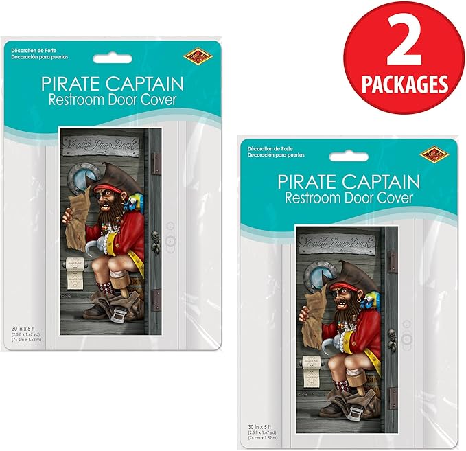 Beistle Plastic Pirate Captain Restroom Door Covers, 5' x 30", Set of 2 - Novelty Bathroom Party Decorations, Funny Nautical Ship Deck for Themed Events & Parties