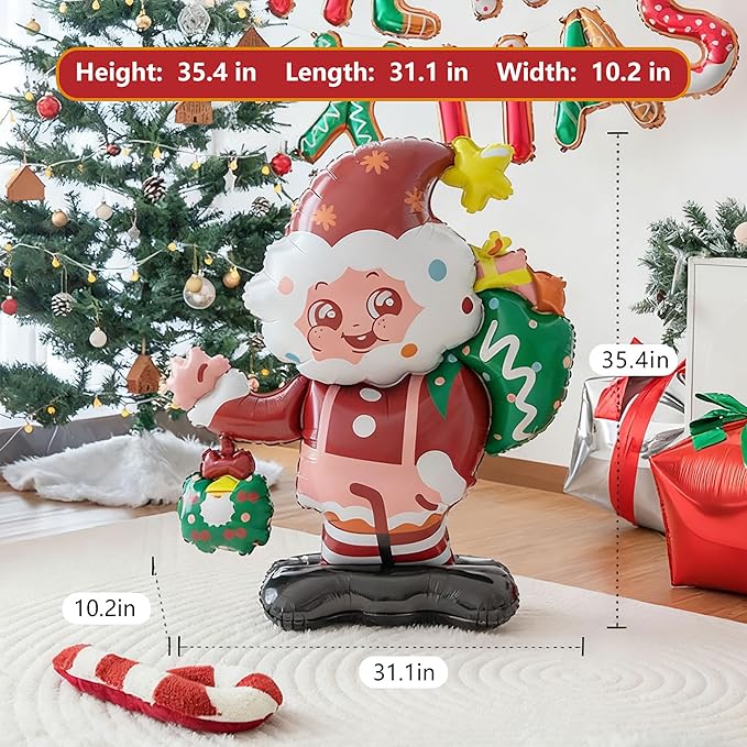 Clearance Vrukiaa Christmas Foil Balloon Decor Santa Claus Mylar Balloon 35 Inch Xmas Self Standing Inflatable for Christmas Party Themed Party Friendsmas Party Decorations Supplies Decorations Party