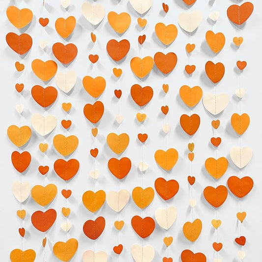 Orange Party Decorations Gradient Orange Heart Garland Hanging Paper Streamer for Fall Autumn Valentines Day Wedding Bridal Shower Birthday Baby Shower Engagement Thanksgiving Harvest Party Supplies