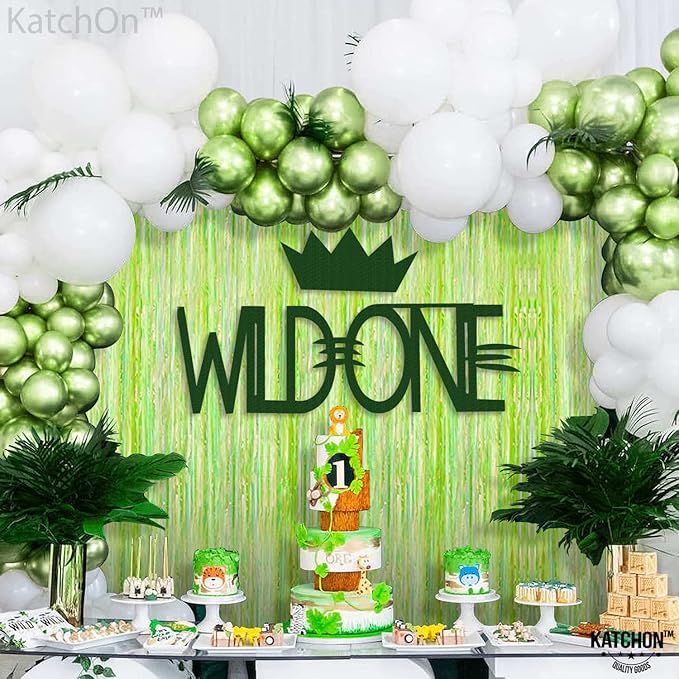 KatchOn, Neon Green Fringe Curtain | Lime Green Streamers for Margs and Matrimony Bachelorette Decorations | Lime Green Tinsel Backdrop for Dinosaur, Glow Party, Summer Party Decorations