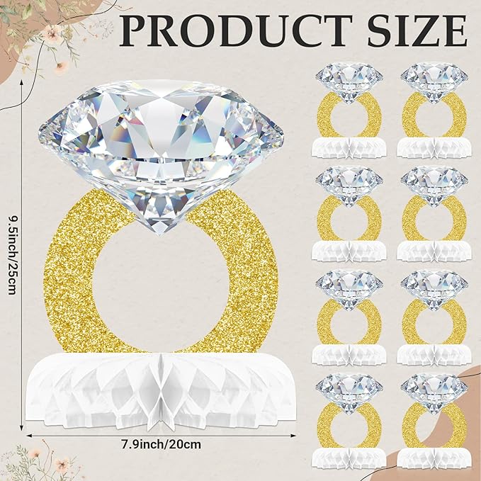 Faccito 9 Pcs Diamond Ring Centerpiece Engaged Diamond Rings Decor for Bachelorette Party Engagement Party Bridal Shower Wedding Anniversary Decoration Supplies