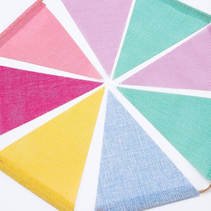60 Flags Imitated Burlap Pennant Banner - Multicolor Fabric Triangle Rainbow Flag Bunting for Party and Festival Classroom Hanging Decoration
