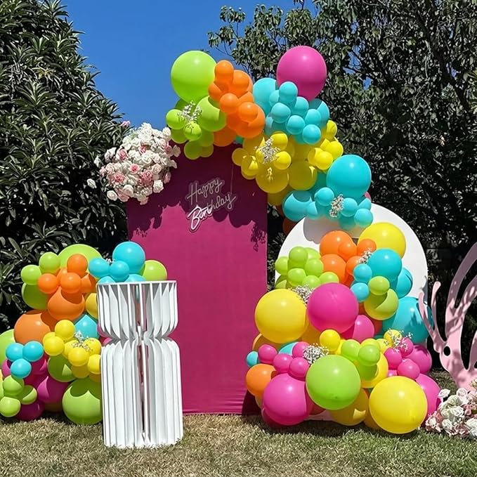 YMSZ Tropical Hawaiian Balloons Arch Garland Kit, 136pcs Hot Pink Orange and Yellow Green Teal Balloons with Different Size for Hawaiian Summer Birthday Baby Shower Party Decorations