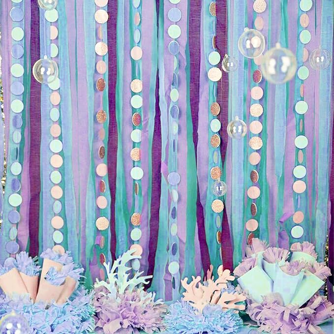 PartyWoo Crepe Paper Streamers 8 Rolls 656ft, Pack of Pink, Purple, Mint, Turquoise and White Party Streamers for Birthday Decorations, Party Decorations, Wedding Decorations (1.8 Inch x 82 Ft/Roll)