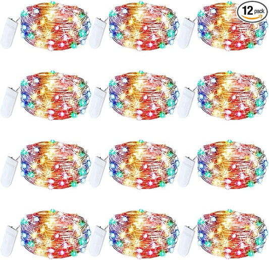 12 Pack Fairy Lights Battery Operated String Lights，7FT 20LED Waterproof Silver Wire Christmas Lights Outdoor,Firefly Mini Lights for Bedroom Party Birthday Wedding Indoor Decorations.