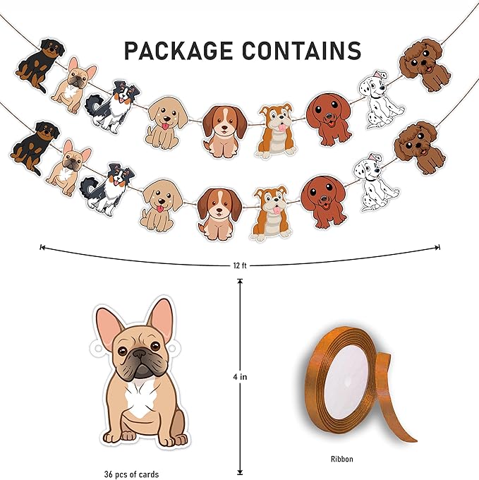 Pupy Dog Garland – Cute Dog Theme Birthday Decorations – Cartoon Pupy Garland for Birthday Parties, Pet-Themed Celebrations, School Events, Family Gatherings, and Photo Booth Backdrops