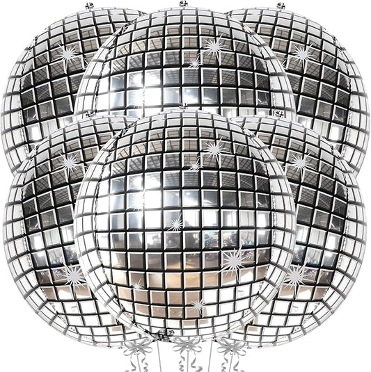 KatchOn, Silver Disco Ball Balloons - Huge 22 Inch, Pack of 6 | 4D Sphere Balloons for Disco Party Decorations | Silver Birthday Decorations | Retro Party Decoration, 70's Theme Party, Anniversary