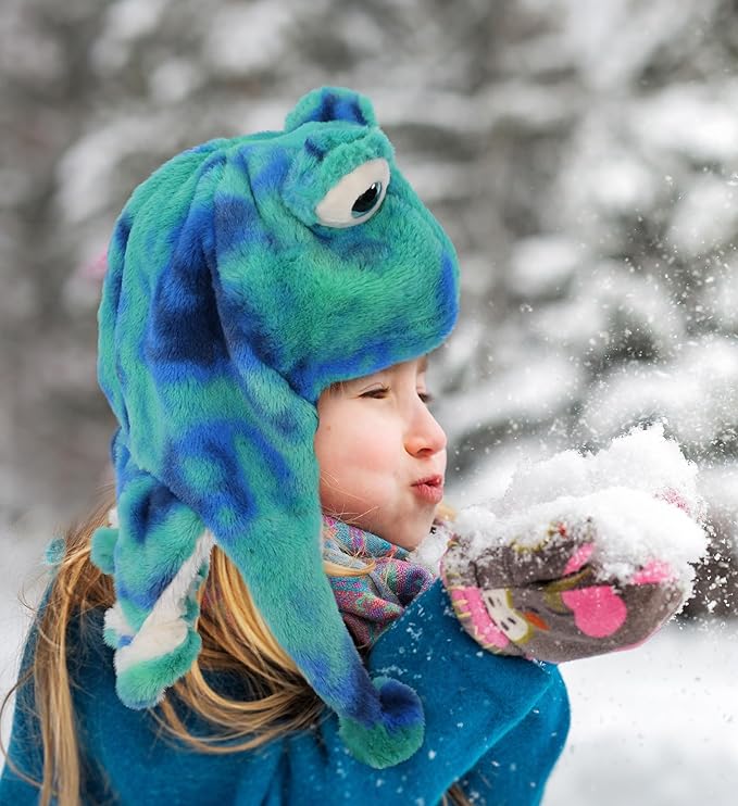 DolliBu Plush Hat – Super Soft Fleece Stuffed Animal Beanie with Ear Flaps, Cozy Warm Winter Hat for Kids – One Size