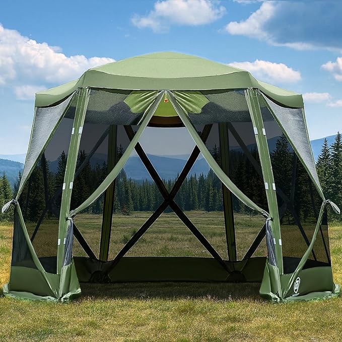 EVER ADVANCED Pop up Screen House Tent for Camping 11.5 x 9.8 ft, Instant Screened Gazebo Canopy with Netting, Portable Shelter Enclosure for Outdoor, Backyard