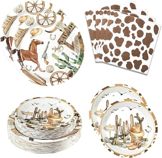 180PCS Cowboy Party Supplies Serve 60, Western Party Paper Plates and Napkins Kit for Wild West Cowboy Rodeo Birthday Baby Shower Decorations, Includes Dinner Plates, Dessert Plates, Napkins