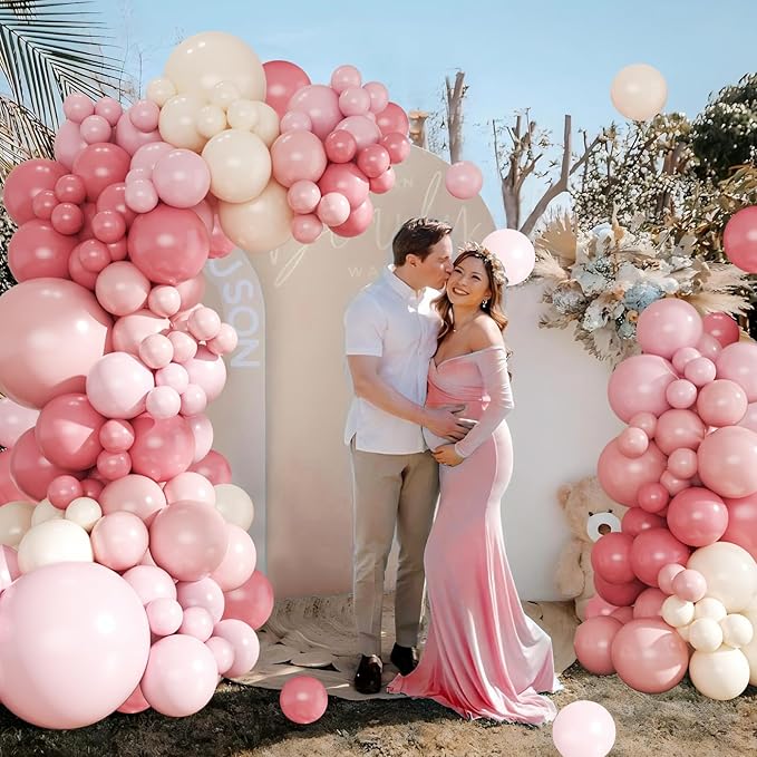 Dusty Pink Balloon Arch Kit 124Pcs Pink and White Balloon Arch Garland Kit Include Macaron Light Pink Sand White Balloons for Baby Shower Bridal Shower Wedding Birthday Party Decorations