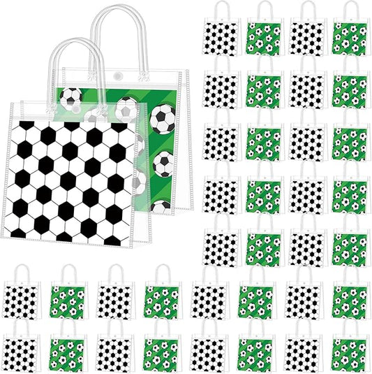 Supervitae 36 Pcs Soccer Clear Favor Bags with Handle Reusable Plastic PVC Sports Gift Bag Goodies Treats Totes for Birthday Wedding Summer Party Supplies, 8 x 8 x 3.15 Inch