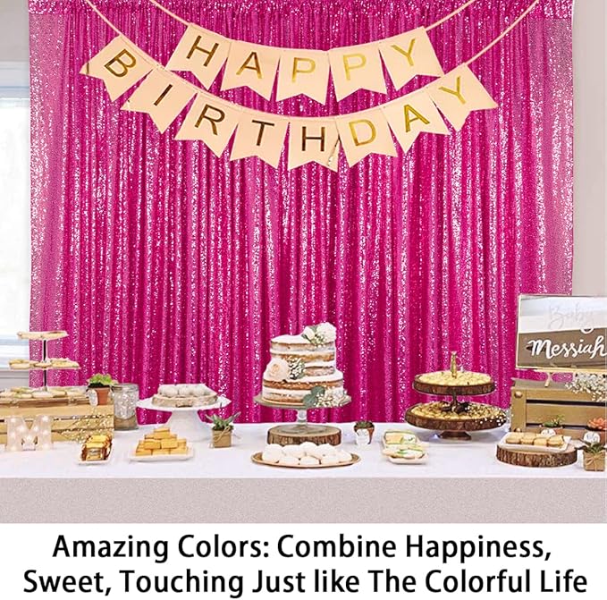 ShinyBeauty 5FTx9FT Hot Pink Sequin Backdrop, Fuchsia Curtain for Wedding & Party Decor, Glitter Photography Background, Elegant Event Decoration