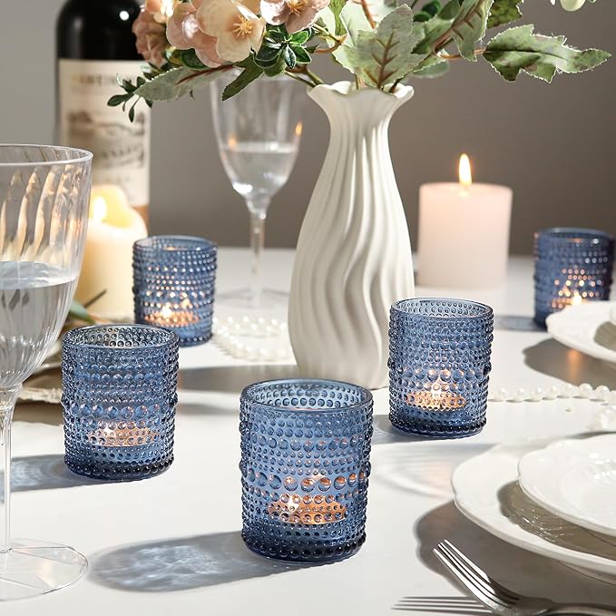 72 Pack Votive Candles Holders - 2x2.5in Blue Vintage Glass Votives Tealight Candle Holders for Table Centerpieces, Tea Light Candle Holder for Wedding Bridal Shower Party