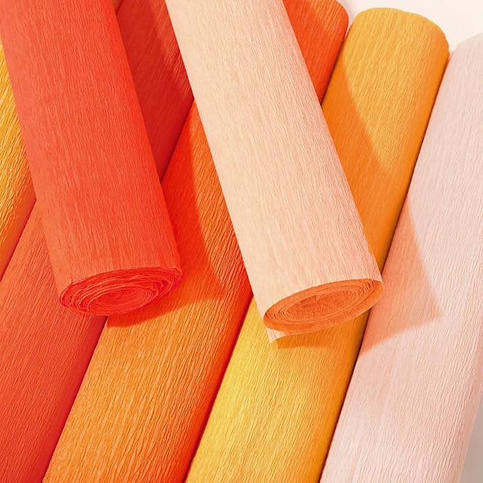 Whaline 8 Rolls 65.6 Ft Orange Crepe Paper Streamers 25 x 250 cm 4 Colors Gradient Orange Party Decoration Streamer Roll for DIY Gift Wrapping Room Wall Decor Crafts