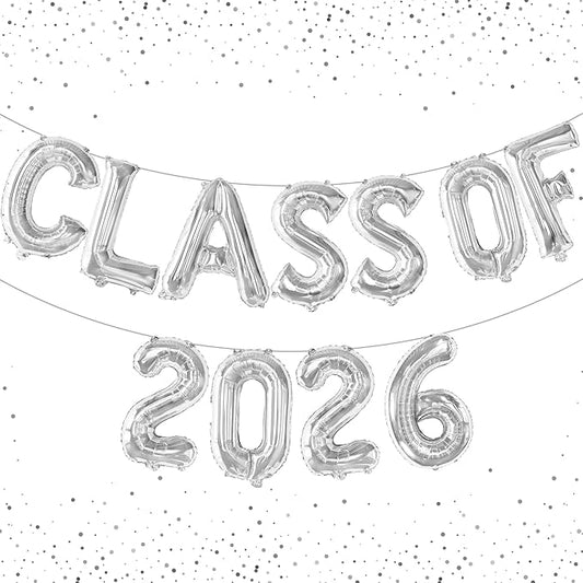 Graduation Decorations 2026 | Silver Class of 2026 Balloons - 16 Inch | Graduation Balloons Banners | Silver Graduation Decorations | Class of 2026 Banner for Class of 2026 Decorations, KatchOn