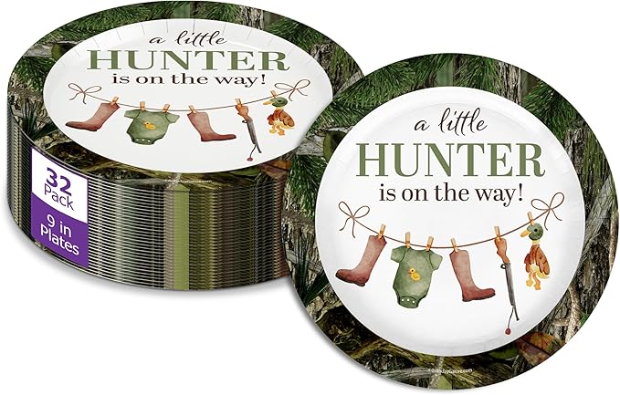 Birthday Galore Duck Hunter Baby Shower Gender Reveal – 32 Pieces Large 9" Round Disposable Paper Plates – Ideal for Vibrant, Bright Themes, Celebrations, Party Decorations, & For All Kinds of Events