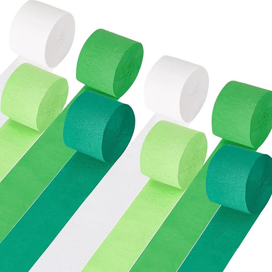 Green Streamers Party Decorations, 8 Rolls 656ft Green and White Crepe Paper Streamers for St. Patrick's Day Decorations Jungle Decorations Birthday Spring Forest Baby Shower Wedding Party Supplies