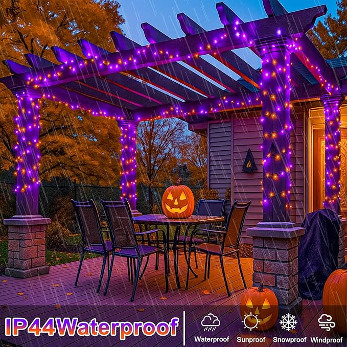 250 LED Orange and Purple Christmas Lights 82 FT String Lights Indoor Outdoor Clear Wire with 8 Modes, Plug in Waterproof Christmas Light for Tree Party Bedroom Thanksgiving Decorations