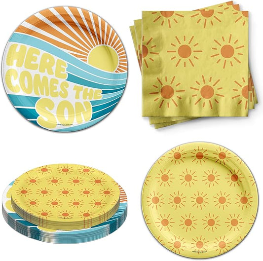 Here Comes the Son Baby Shower Party Supplies Kit for 24