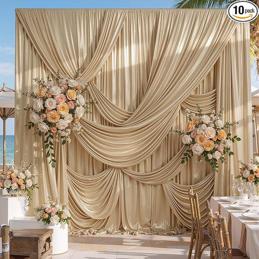 50x10FT Rich Dark Champagne Sequin Backdrop Curtain - 10 Panels 5ft(W) x 10ft(H)Wrinkle Free Shimmer Back Drop Cloth, Glitter Backdrop Drapes for Photography, Birthday, Wedding, Graduation Background