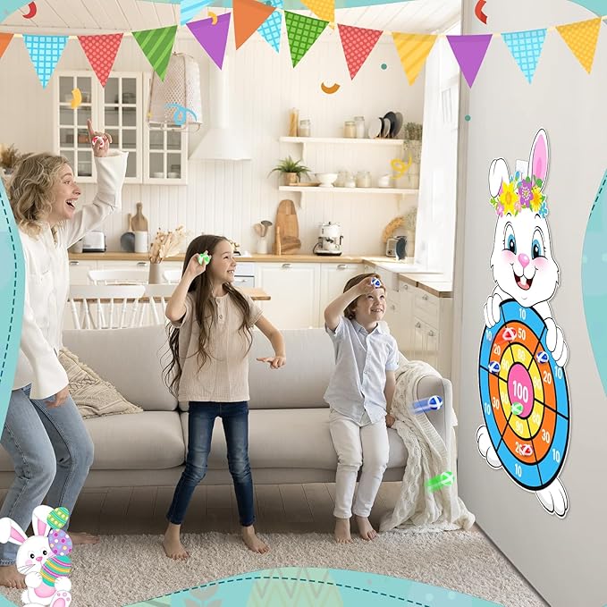 Capoda Easter Dart Board Game 28" Cute Bunny Dart Board with 12 Sticky Balls Easter Basket Stuffers for Easter Yard Indoor Outdoor Sports Games Birthday Gifts Party Favors Supplies