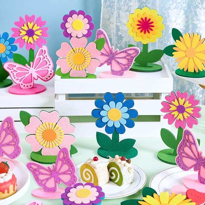 SUNBEAUTY 18PCS Flower Felt Centerpieces for Tables Flower Butterfly Birthday Party Decorations for Spring Table Decoration Home Office Girl Birthday Mother's Day Decorations