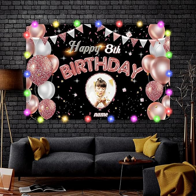 Custom Rose Gold Happy Birthday Banner Backdrop Personalization Large Happy Birthday Yard Sign backgroud It's My Birthday Backdrop Indoor Outdoor Decoration Supplies for Women Girl