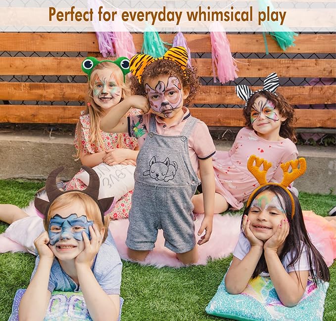 16Pcs Jungle Animal Ears Headbands as Safari Party Favors Wild One Birthday Decorations Plush Animal Headpiece for Kids Adults