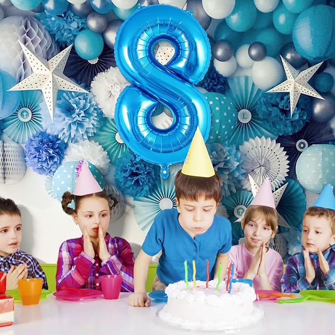 Blue Number 8 Balloon 40 Inch, Big Large Foil Helium Number Balloons, Jumbo Giant Mylar Number 8 Balloons for 8 Year Old Birthday Party Decorations Supplies Anniversary Celebration