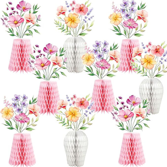 Wildflower Honeycomb Centerpieces for Tables, 9 PCS Floral Vase Table Decorations, Wildflower Birthday Decorations, Flower Themed Party Decorations, Fall Table Centerpieces