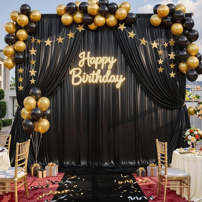 10x10ft Black Glitter Sequin Photo Backdrop Curtain for Parties Wrinkle Free Shimmer Polyester Photoshoot Curtains Drapes Backdrop for Wedding Birthday Baby Shower Shiny Background 2 Panels 5x10ft