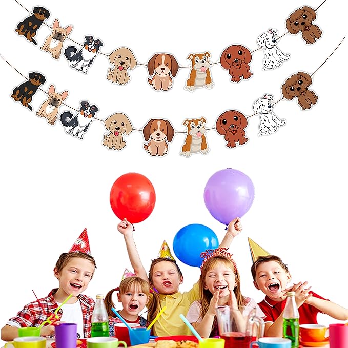 Pupy Dog Garland – Cute Dog Theme Birthday Decorations – Cartoon Pupy Garland for Birthday Parties, Pet-Themed Celebrations, School Events, Family Gatherings, and Photo Booth Backdrops