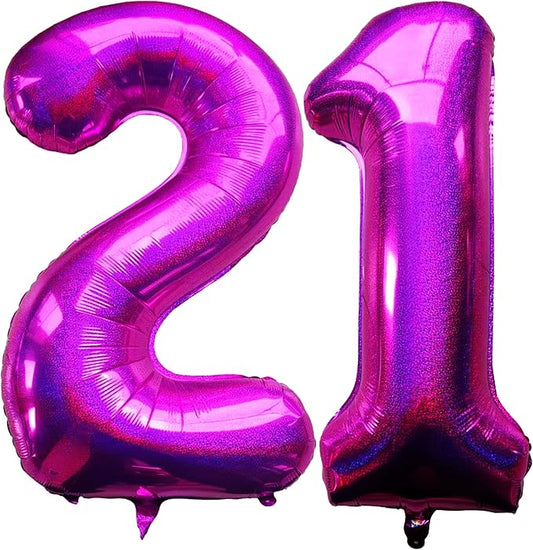 Laser Hot Pink Number 21 Balloons 40 Inch Giant Number Pink 21 Foil Mylar Balloons for 12th or 21st Birthday Anniversary Events Party Decorations