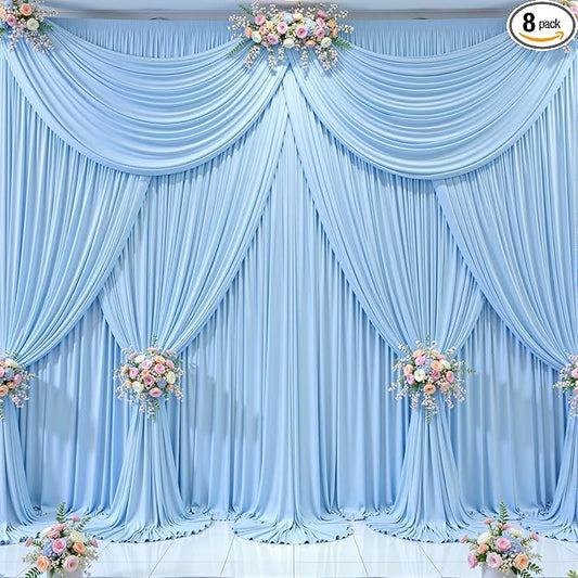 40ft x 10ft Wrinkle Free Baby Blue Wedding Backdrop Curtains for Party Bridal Shower Reception Decorations Baby Blue Fabric Curtain Backdrops Drapes for Photography Baby Shower Birthday Background