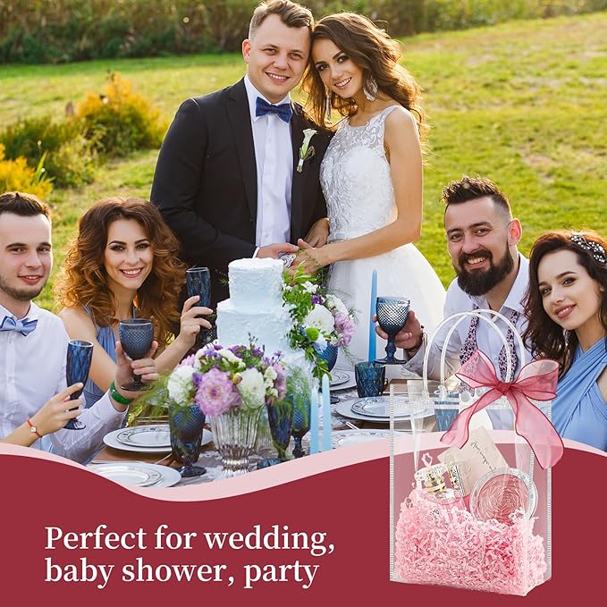 Jutieuo 24 PCS Clear Gift Bags with Handles, 6.7 x 9.1 x 2.8 Inches Reusable Plastic Goodie Bag Transparent Party Favor Bags Bulk for Weddings Birthdays Events, Classrooms & Celebrations