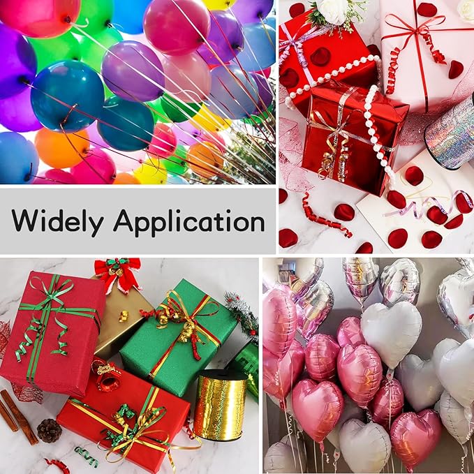 BEISHIDA 2 Pack 100 Yards Red Gold Ribbon Curling Crimped Glitter Balloon String Shiny Metallic for Gift Wrapping Birthday 2026 Graduation Lunar New Year Christmas Party Decorations