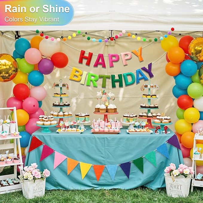 Pre-Strung Happy Birthday Banner & Felt Garland Set - Colorful Birthday Decorations for Women Men Boys Girls | Reusable Party Supplies for Indoor & Outdoor