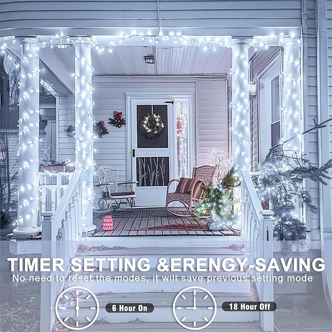 400 LED White Christmas Lights Outdoor 132ft White Christmas String Lights Clear Wire 8 Modes Plug in Twinkle Fairy Lights for Bedroom Wedding Christmas Tree Decorations