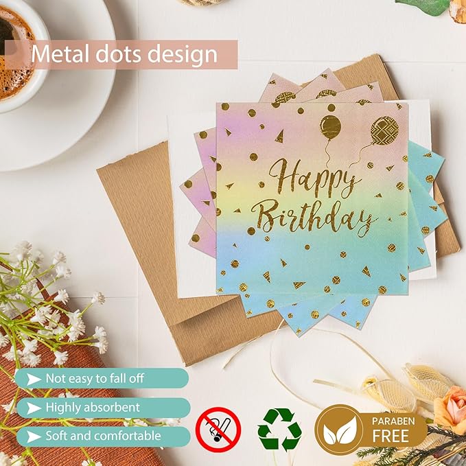 48PCS Happy Birthday Plates and Napkins Party Supplies, Colorful and Gold Disposable Paper Plates and Napkins with Forks Tableware Set for Birthday Party Decorations 16 Guests (Colorful)