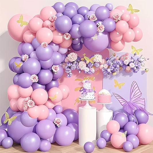 Mxdfafa Latex Balloon Arch Kit Pink Purple Butterfly Decorations 120Pcs