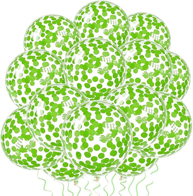 VHUWE Lime Green Confetti Balloons 25 Pcs, 12 Inch Thickened Clear Latex Balloon with Confetti Inside for Birthday Party Baby Shower Graduation Anniversary Engagement Decorations Supplies